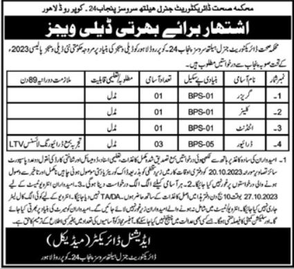 Director General Health Services job Opportunities In Lahore